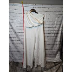 Firerie Elegant Commute White One Shoulder Ruched Waist Wide Leg Jumpsuit